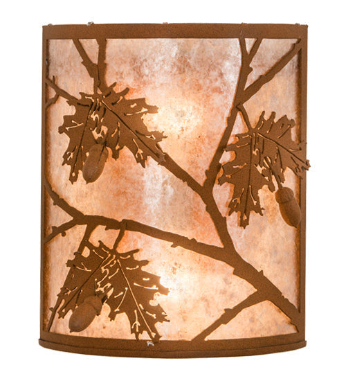 Meyda Lighting Oak Leaf & Acorn 10" 2-Light Earth Wall Sconce With Silver Mica Shade Glass