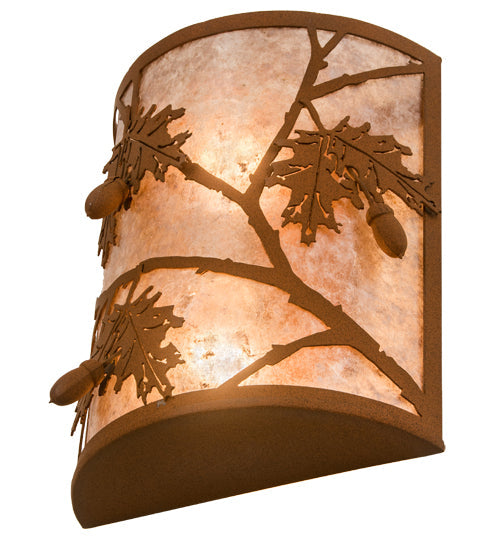 Meyda Lighting Oak Leaf & Acorn 10" 2-Light Earth Wall Sconce With Silver Mica Shade Glass