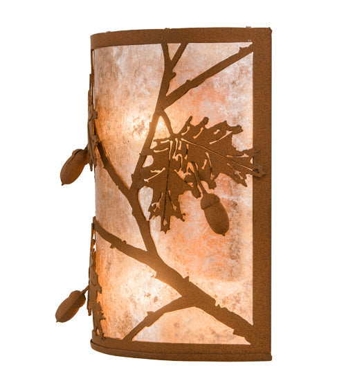 Meyda Lighting Oak Leaf & Acorn 10" 2-Light Earth Wall Sconce With Silver Mica Shade Glass