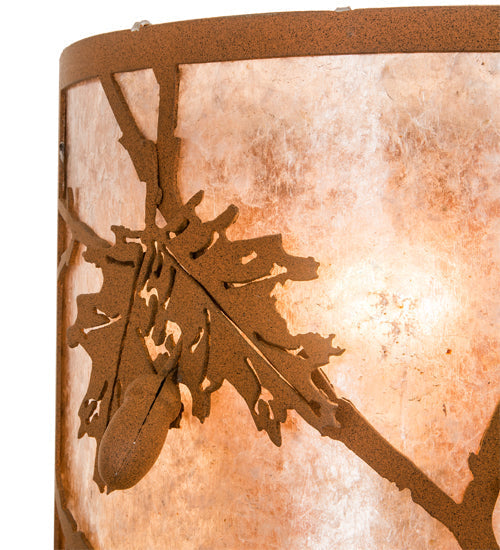 Meyda Lighting Oak Leaf & Acorn 10" 2-Light Earth Wall Sconce With Silver Mica Shade Glass
