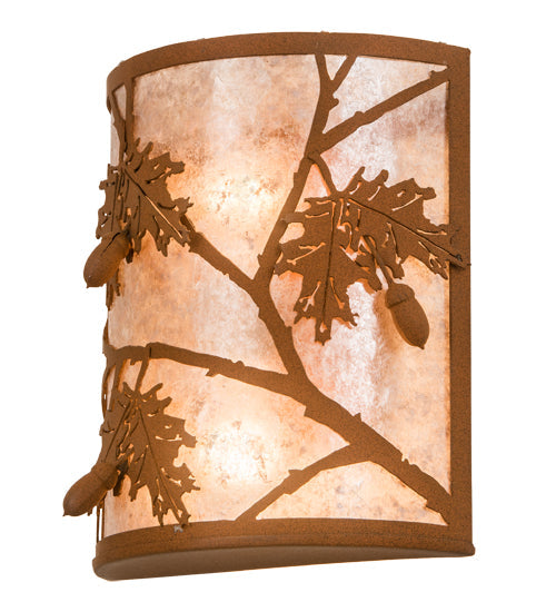 Meyda Lighting Oak Leaf & Acorn 10" 2-Light Earth Wall Sconce With Silver Mica Shade Glass