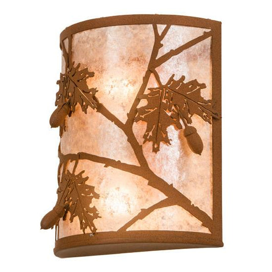 Meyda Lighting Oak Leaf & Acorn 10" 2-Light Earth Wall Sconce With Silver Mica Shade Glass