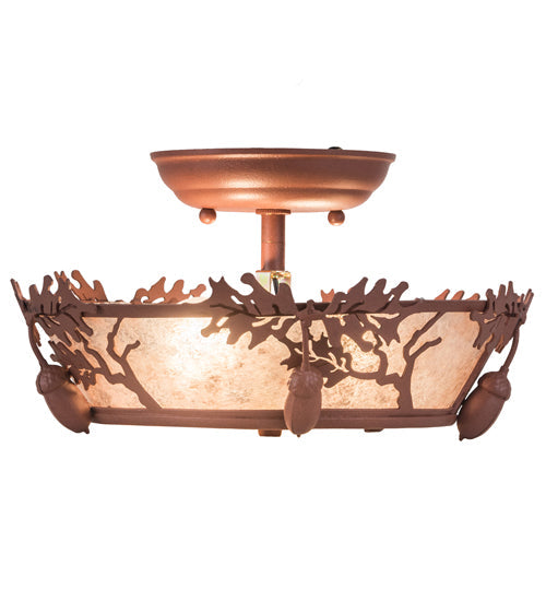 Meyda Lighting Oak Leaf & Acorn 11" 2-Light Antique Copper Flush Mount Light With Silver Mica Shade Glass
