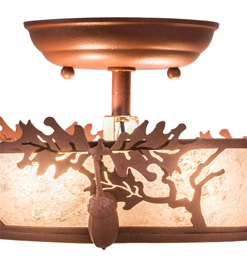Meyda Lighting Oak Leaf & Acorn 11" 2-Light Antique Copper Flush Mount Light With Silver Mica Shade Glass