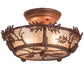 Meyda Lighting Oak Leaf & Acorn 11" 2-Light Antique Copper Flush Mount Light With Silver Mica Shade Glass