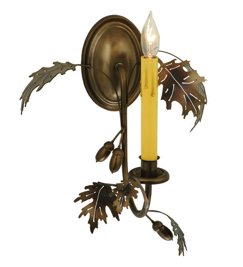 Meyda Lighting Oak Leaf & Acorn 11" Antique Copper Wall Sconce With Ivory Faux Candlelight