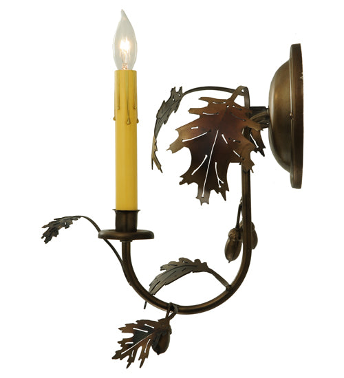 Meyda Lighting Oak Leaf & Acorn 11" Antique Copper Wall Sconce With Ivory Faux Candlelight