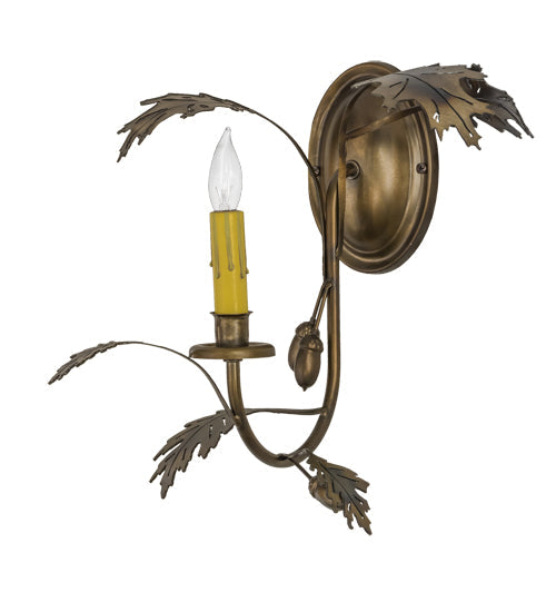 Meyda Lighting Oak Leaf & Acorn 11" Burnished Antique Copper Wall Sconce With Amber Faux Candlelight