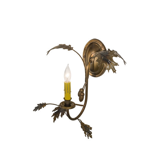 Meyda Lighting Oak Leaf & Acorn 11" Burnished Antique Copper Wall Sconce With Amber Faux Candlelight