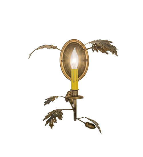 Meyda Lighting Oak Leaf & Acorn 11" Burnished Antique Copper Wall Sconce With Amber Faux Candlelight