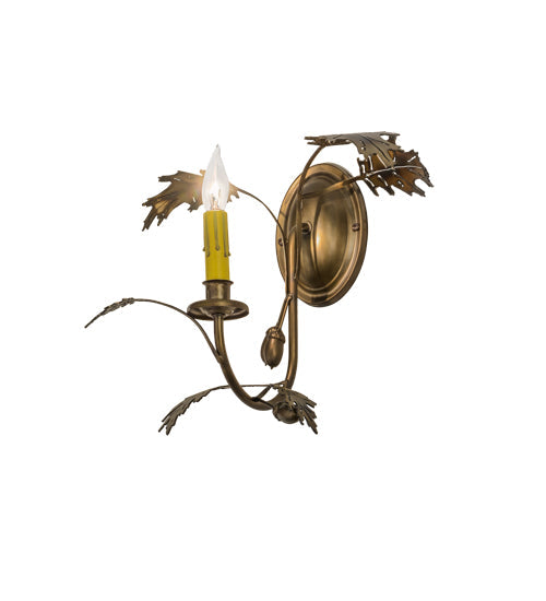 Meyda Lighting Oak Leaf & Acorn 11" Burnished Antique Copper Wall Sconce With Amber Faux Candlelight