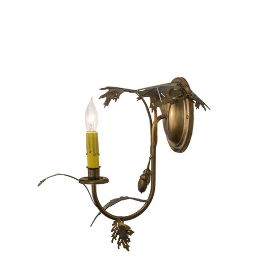 Meyda Lighting Oak Leaf & Acorn 11" Burnished Antique Copper Wall Sconce With Amber Faux Candlelight