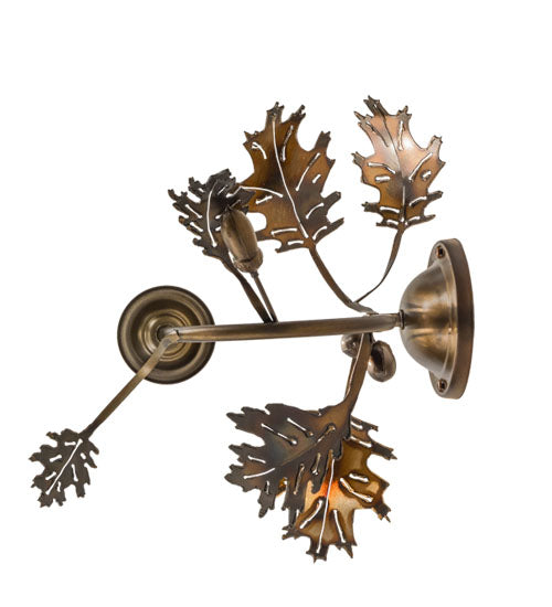 Meyda Lighting Oak Leaf & Acorn 11" Burnished Antique Copper Wall Sconce With Amber Faux Candlelight