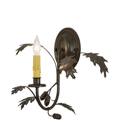 Meyda Lighting Oak Leaf & Acorn 11" Timeless Bronze Wall Sconce With Ivory Faux Candlelight