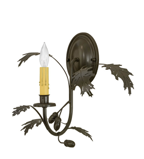 Meyda Lighting Oak Leaf & Acorn 11" Timeless Bronze Wall Sconce With Ivory Faux Candlelight