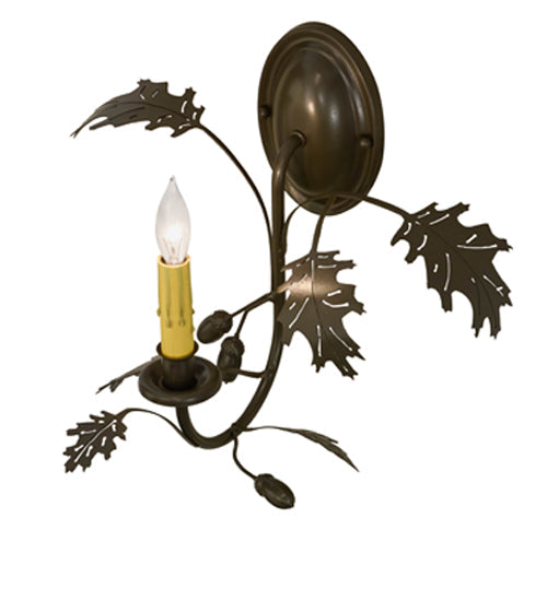 Meyda Lighting Oak Leaf & Acorn 11" Timeless Bronze Wall Sconce With Ivory Faux Candlelight