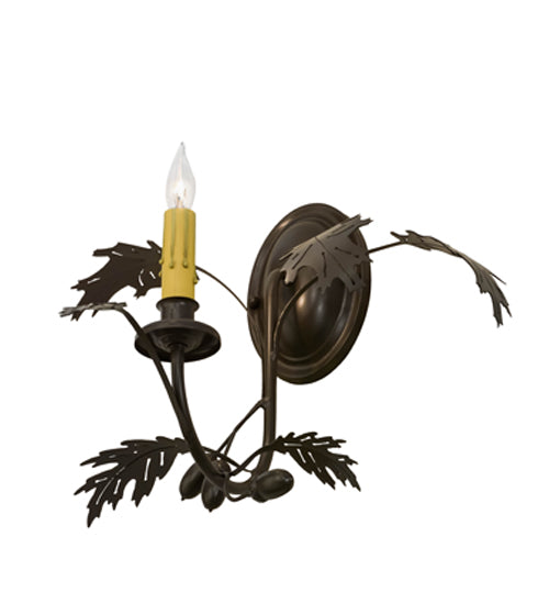 Meyda Lighting Oak Leaf & Acorn 11" Timeless Bronze Wall Sconce With Ivory Faux Candlelight