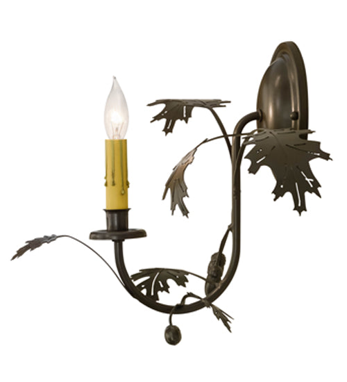 Meyda Lighting Oak Leaf & Acorn 11" Timeless Bronze Wall Sconce With Ivory Faux Candlelight