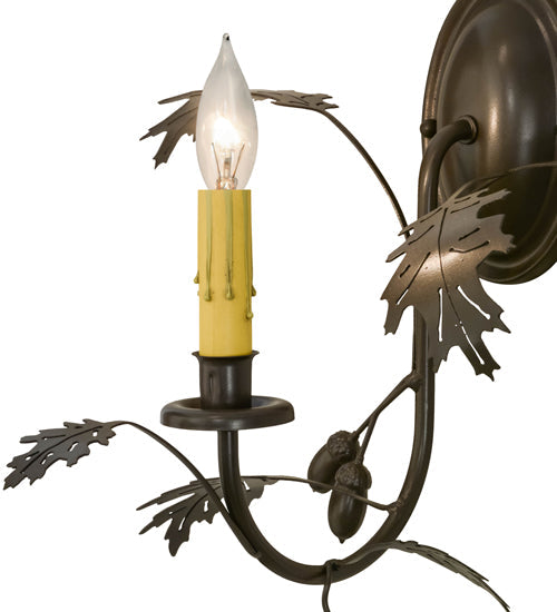 Meyda Lighting Oak Leaf & Acorn 11" Timeless Bronze Wall Sconce With Ivory Faux Candlelight