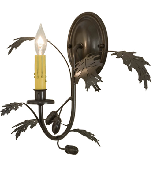 Meyda Lighting Oak Leaf & Acorn 11" Timeless Bronze Wall Sconce With Ivory Faux Candlelight