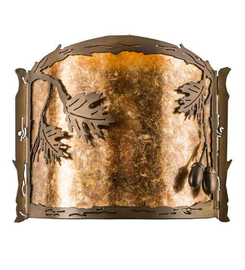 Meyda Lighting Oak Leaf & Acorn 12" Antique Copper Wall Sconce With Amber Mica & Silver Mica Shade Glass