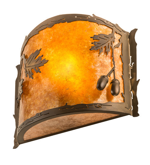 Meyda Lighting Oak Leaf & Acorn 12" Antique Copper Wall Sconce With Amber Mica & Silver Mica Shade Glass