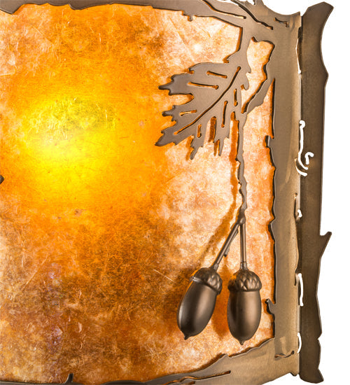 Meyda Lighting Oak Leaf & Acorn 12" Antique Copper Wall Sconce With Amber Mica & Silver Mica Shade Glass