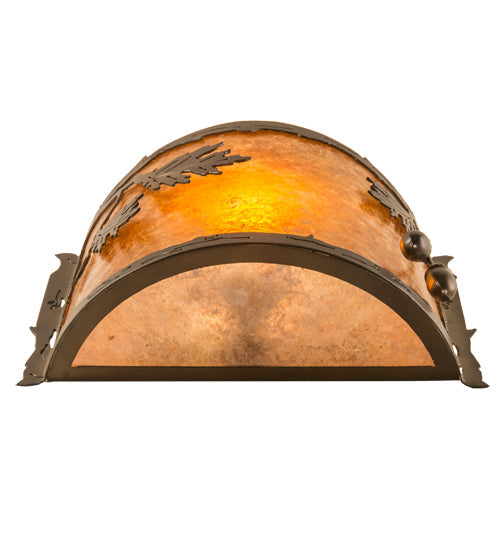 Meyda Lighting Oak Leaf & Acorn 12" Antique Copper Wall Sconce With Amber Mica & Silver Mica Shade Glass