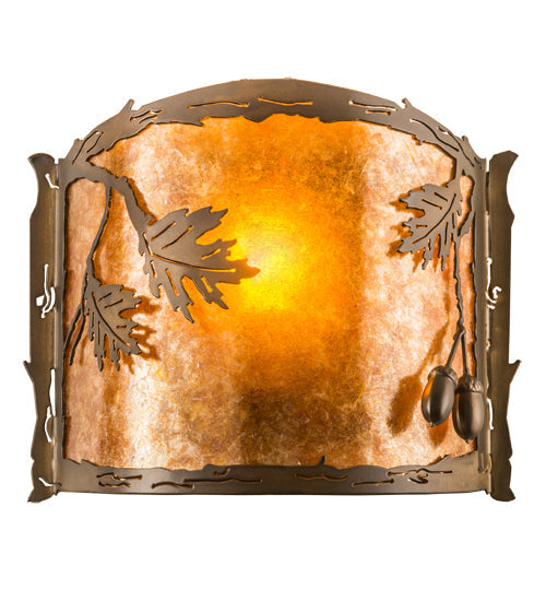 Meyda Lighting Oak Leaf & Acorn 12" Antique Copper Wall Sconce With Amber Mica & Silver Mica Shade Glass