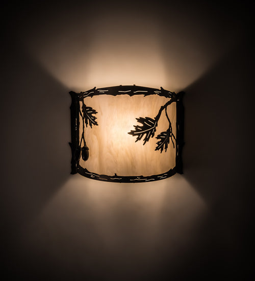Meyda Lighting Oak Leaf & Acorn 12" Dark Burnished Antique Copper Wall Sconce With Creme Carrare Idalight Shade Glass
