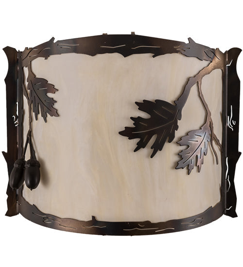 Meyda Lighting Oak Leaf & Acorn 12" Dark Burnished Antique Copper Wall Sconce With Creme Carrare Idalight Shade Glass