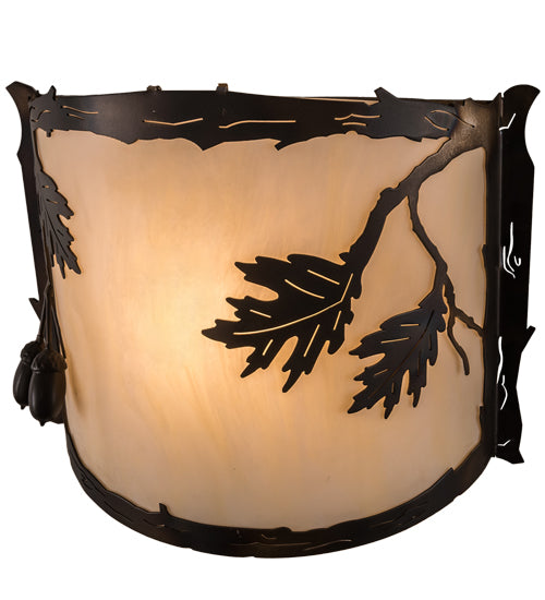 Meyda Lighting Oak Leaf & Acorn 12" Dark Burnished Antique Copper Wall Sconce With Creme Carrare Idalight Shade Glass