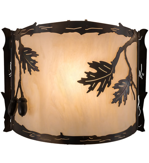 Meyda Lighting Oak Leaf & Acorn 12" Dark Burnished Antique Copper Wall Sconce With Creme Carrare Idalight Shade Glass