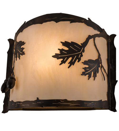 Meyda Lighting Oak Leaf & Acorn 12" Dark Burnished Antique Copper Wall Sconce With Creme Carrare Idalight Shade Glass