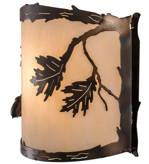 Meyda Lighting Oak Leaf & Acorn 12" Dark Burnished Antique Copper Wall Sconce With Creme Carrare Idalight Shade Glass