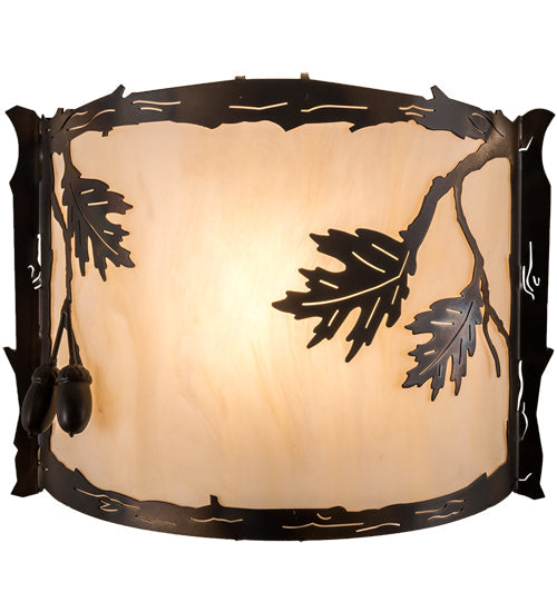 Meyda Lighting Oak Leaf & Acorn 12" Dark Burnished Antique Copper Wall Sconce With Creme Carrare Idalight Shade Glass