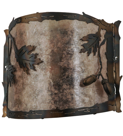 Meyda Lighting Oak Leaf & Acorn 12" Dark Burnished Antique Copper Wall Sconce With Silver Mica Shade Glass