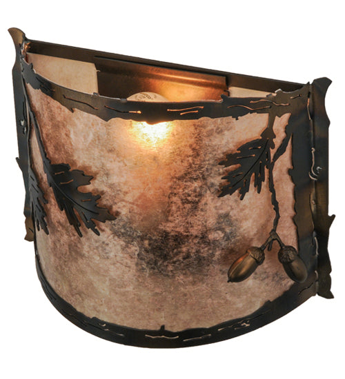 Meyda Lighting Oak Leaf & Acorn 12" Dark Burnished Antique Copper Wall Sconce With Silver Mica Shade Glass