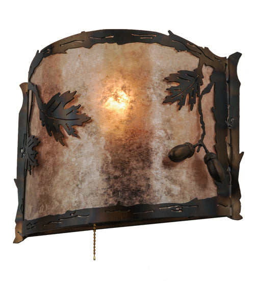Meyda Lighting Oak Leaf & Acorn 12" Dark Burnished Antique Copper Wall Sconce With Silver Mica Shade Glass
