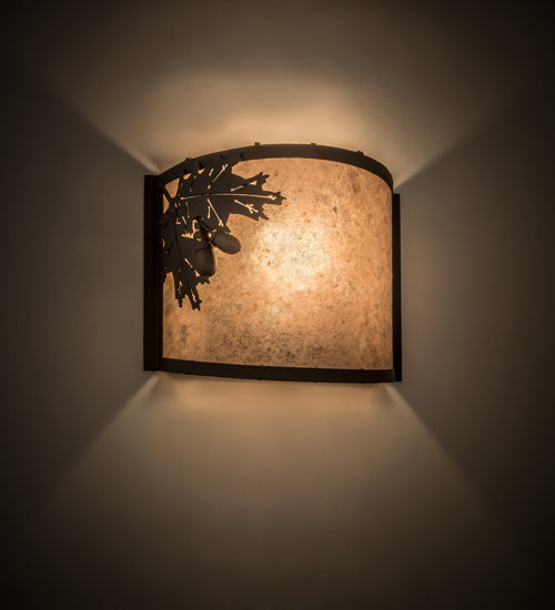 Meyda Lighting Oak Leaf & Acorn 12" Oil Rubbed Bronze Wall Sconce With Silver Mica Shade Glass