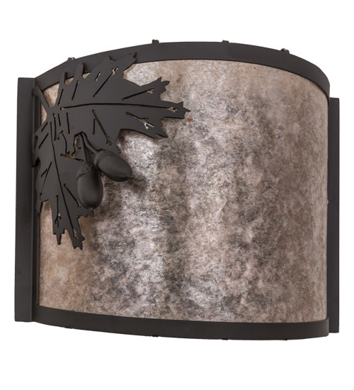 Meyda Lighting Oak Leaf & Acorn 12" Oil Rubbed Bronze Wall Sconce With Silver Mica Shade Glass