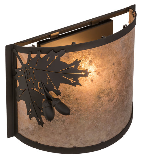 Meyda Lighting Oak Leaf & Acorn 12" Oil Rubbed Bronze Wall Sconce With Silver Mica Shade Glass