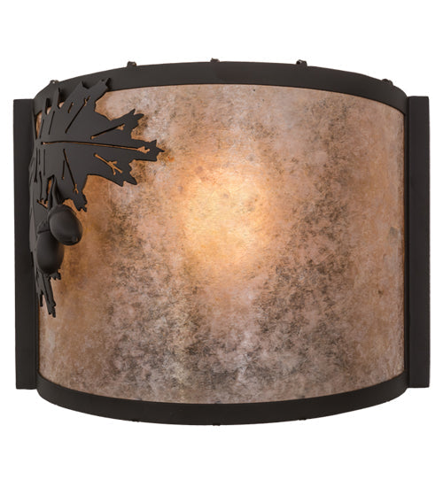 Meyda Lighting Oak Leaf & Acorn 12" Oil Rubbed Bronze Wall Sconce With Silver Mica Shade Glass