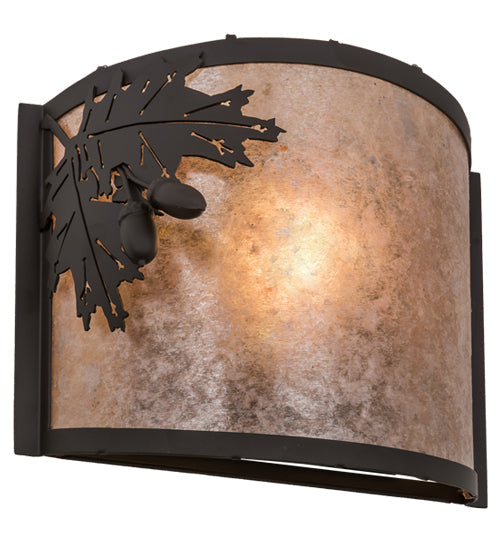 Meyda Lighting Oak Leaf & Acorn 12" Oil Rubbed Bronze Wall Sconce With Silver Mica Shade Glass