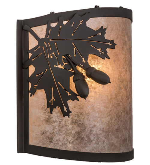 Meyda Lighting Oak Leaf & Acorn 12" Oil Rubbed Bronze Wall Sconce With Silver Mica Shade Glass