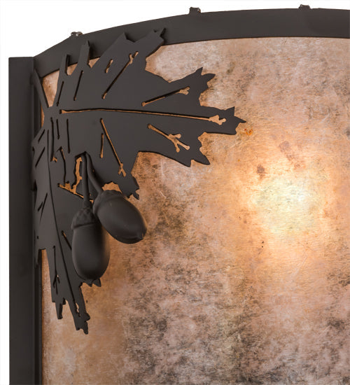 Meyda Lighting Oak Leaf & Acorn 12" Oil Rubbed Bronze Wall Sconce With Silver Mica Shade Glass