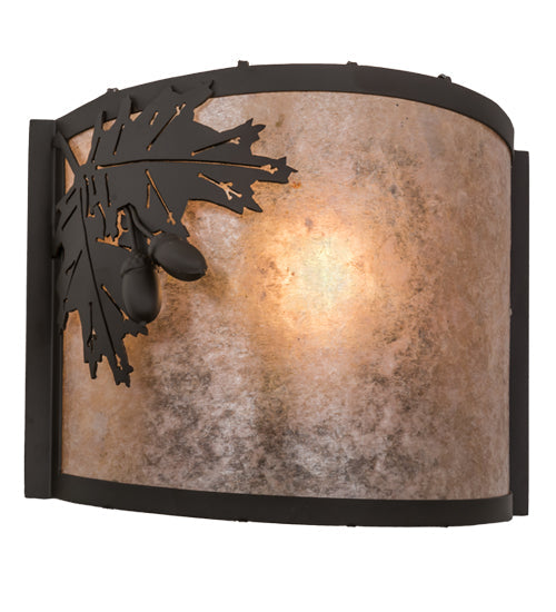 Meyda Lighting Oak Leaf & Acorn 12" Oil Rubbed Bronze Wall Sconce With Silver Mica Shade Glass