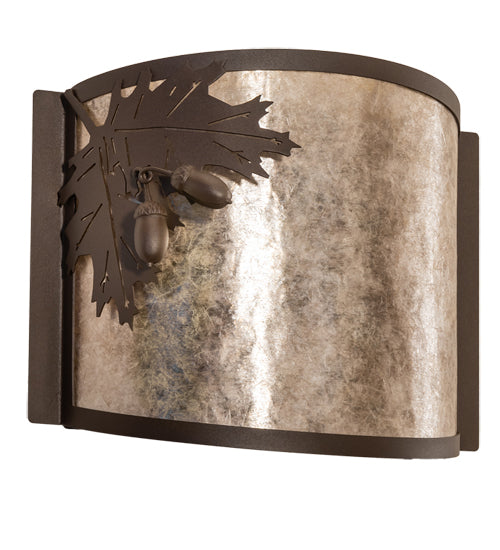 Meyda Lighting Oak Leaf & Acorn 12" Rust Wall Sconce With Silver Mica Shade Glass