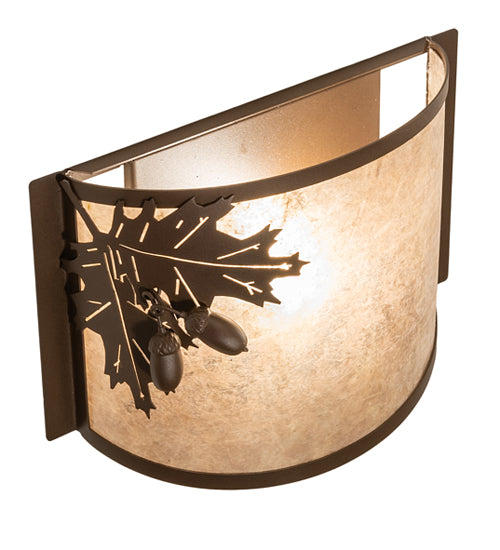 Meyda Lighting Oak Leaf & Acorn 12" Rust Wall Sconce With Silver Mica Shade Glass