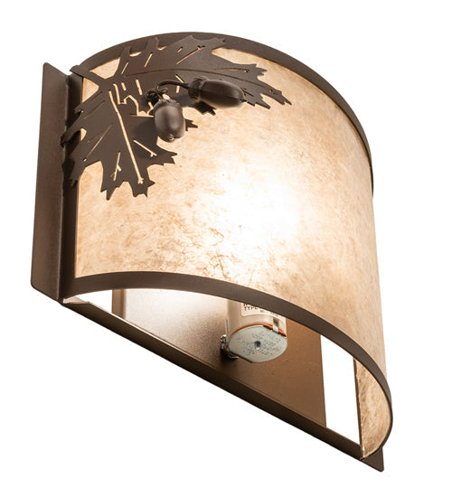 Meyda Lighting Oak Leaf & Acorn 12" Rust Wall Sconce With Silver Mica Shade Glass